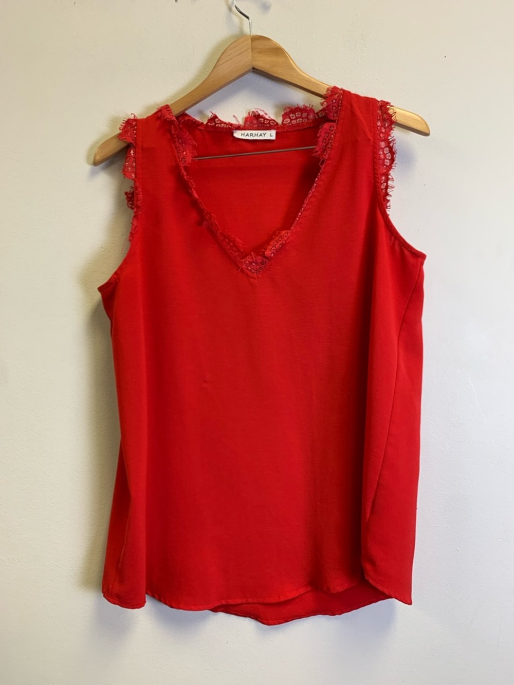 Harhay Red Lace-Trim V-Neck Tank Top - Women